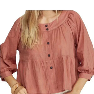 We The Free by Free People Sea-to-Shore Blouse Size M Terracotta Crinkle Peasant